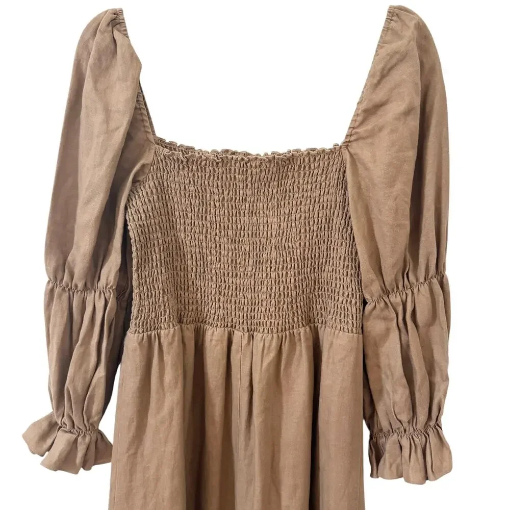 Reformation Hyland Linen Dress in Khaki Size XL - Picture 12 of 13